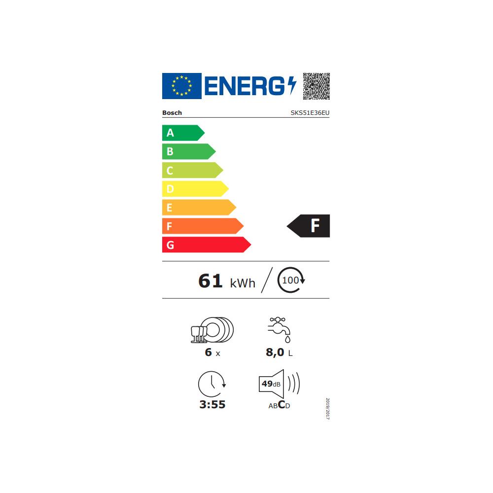 Bosch SKS51E36EU Πλυντήριο Πιάτων Πάγκου για 6 Σερβίτσια Π55.1xY45εκ. Μαύρο