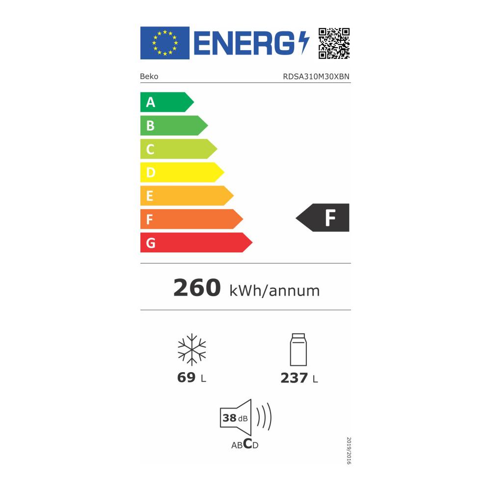 Beko RDSA310M30XBN Ψυγείο Δίπορτο 306lt Υ175xΠ59.5xΒ59.2εκ. Inox