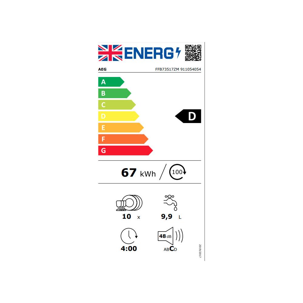 AEG FFB73517ZM Ελεύθερο Πλυντήριο Πιάτων για 10 Σερβίτσια Π44.6xY85εκ. Inox