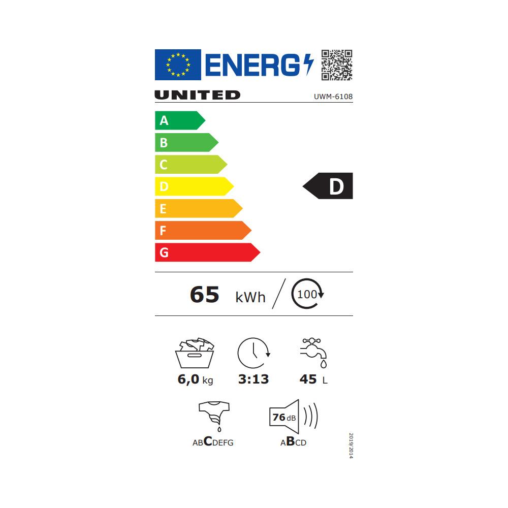 United UWM-6108 Πλυντήριο Ρούχων 6kg 1000 Στροφών