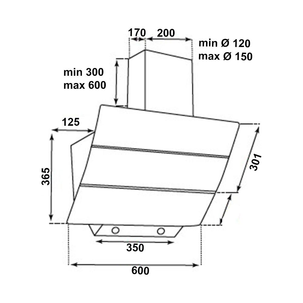 MultiHome Zenon DA6-835 Απορροφητήρας Καμινάδα 60cm Μαύρος
