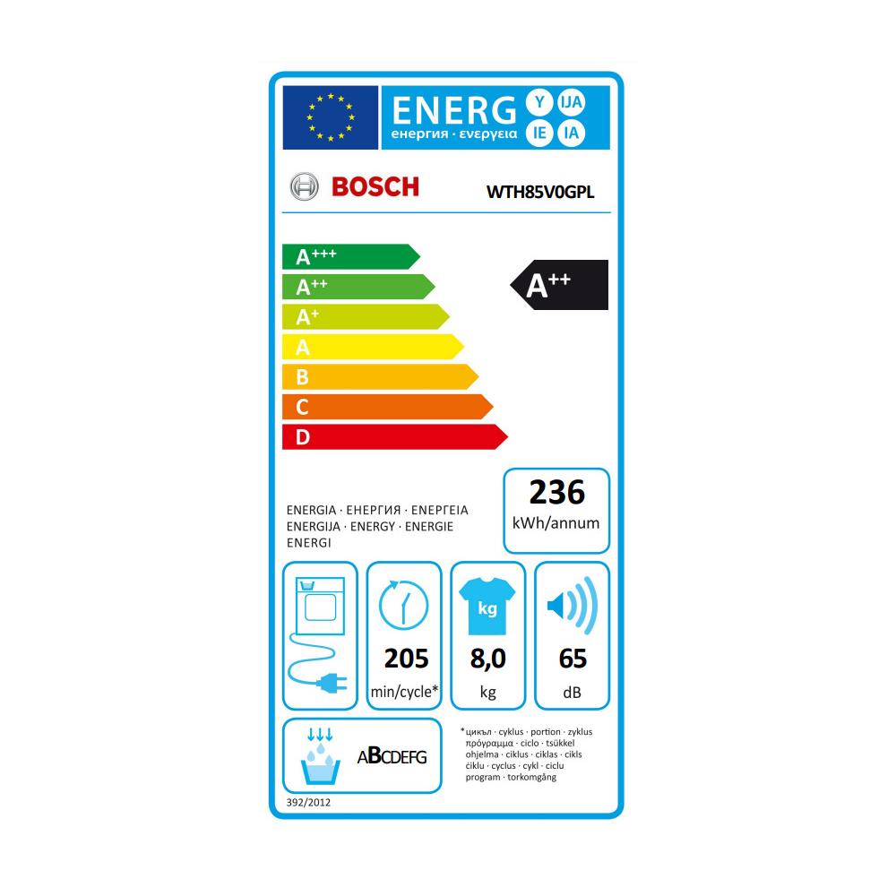 Bosch WTH85V0GPL Στεγνωτήριο 8kg A++ με Αντλία Θερμότητας