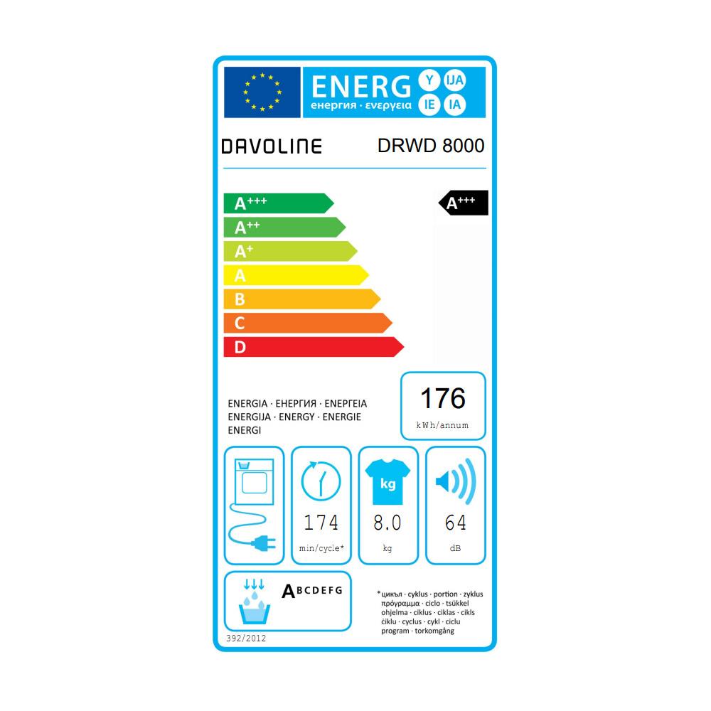 Davoline DRWD 8000 Στεγνωτήριο 8kg A+++ με Αντλία Θερμότητας