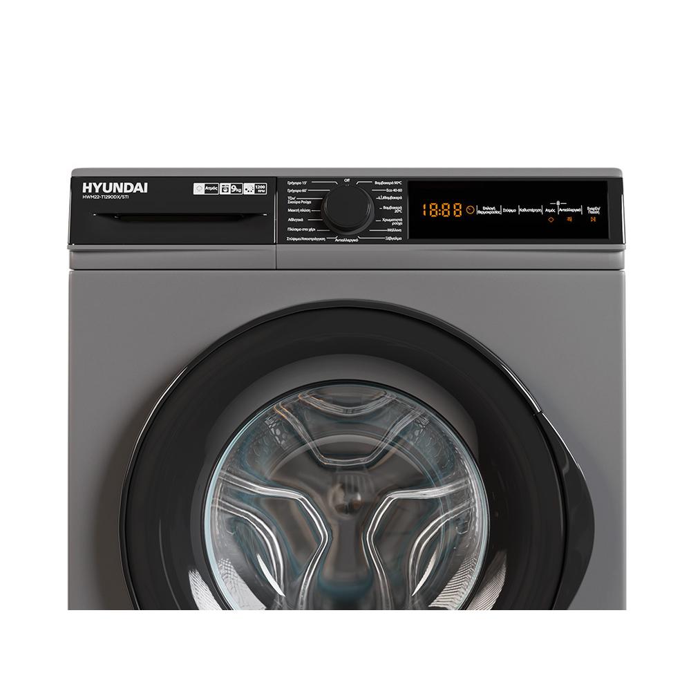 Hyundai HWM22-T1290DX/STI Πλυντήριο Ρούχων 9kg με Ατμό 1200 Στροφών Γκρι