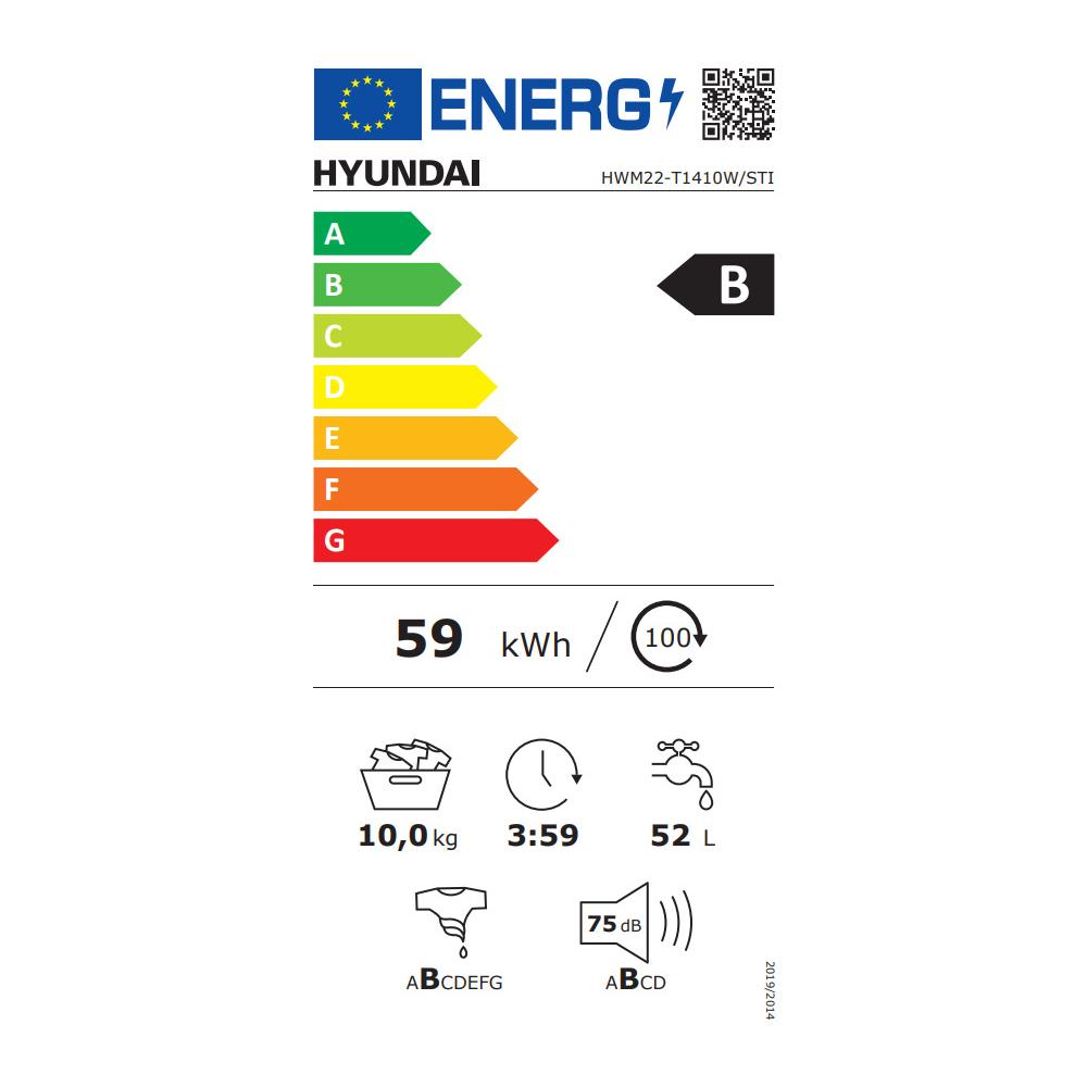 Hyundai HWM22-T1410W/STI Πλυντήριο Ρούχων 10kg με Ατμό 1400 Στροφών
