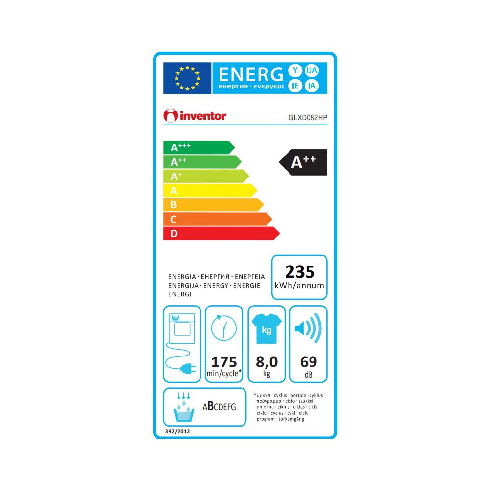 Inventor GLXD082HP Στεγνωτήριο 8kg A++ με Αντλία Θερμότητας