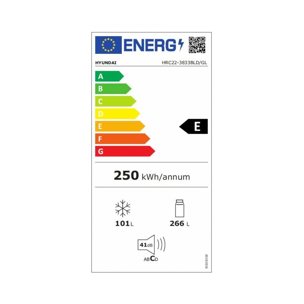 Hyundai HRC22-3833BLD/GL Ψυγειοκαταψύκτης 367lt Total NoFrost Υ201xΠ59.5xΒ66εκ. Μαύρος