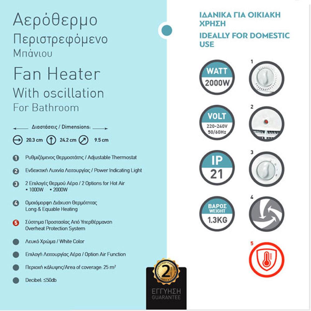 Eurolamp 147-29122 Αερόθερμο Μπάνιου Δαπέδου 2000W