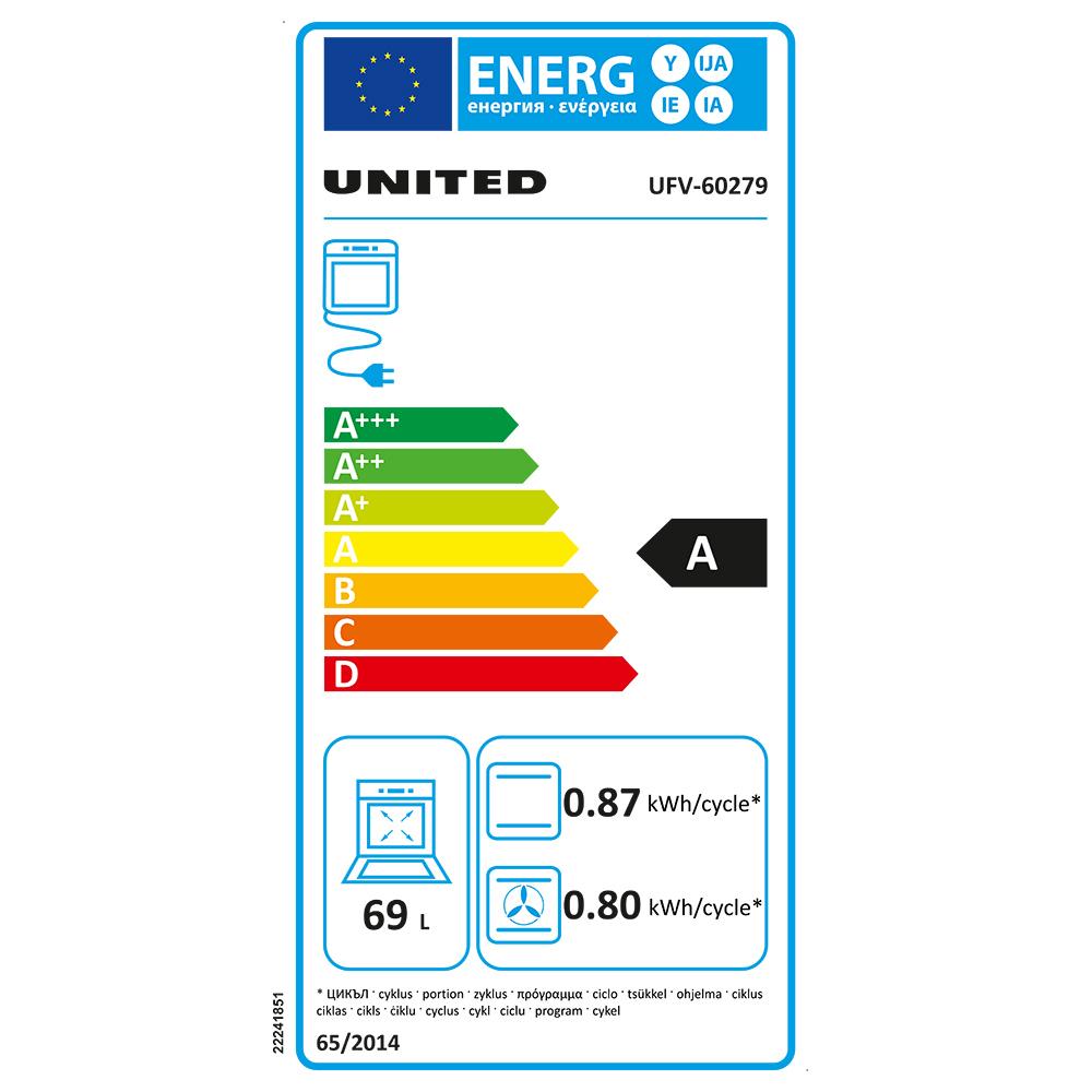 United UFV-60279 Κουζίνα 69lt με Κεραμικές Εστίες Π60εκ. Inox