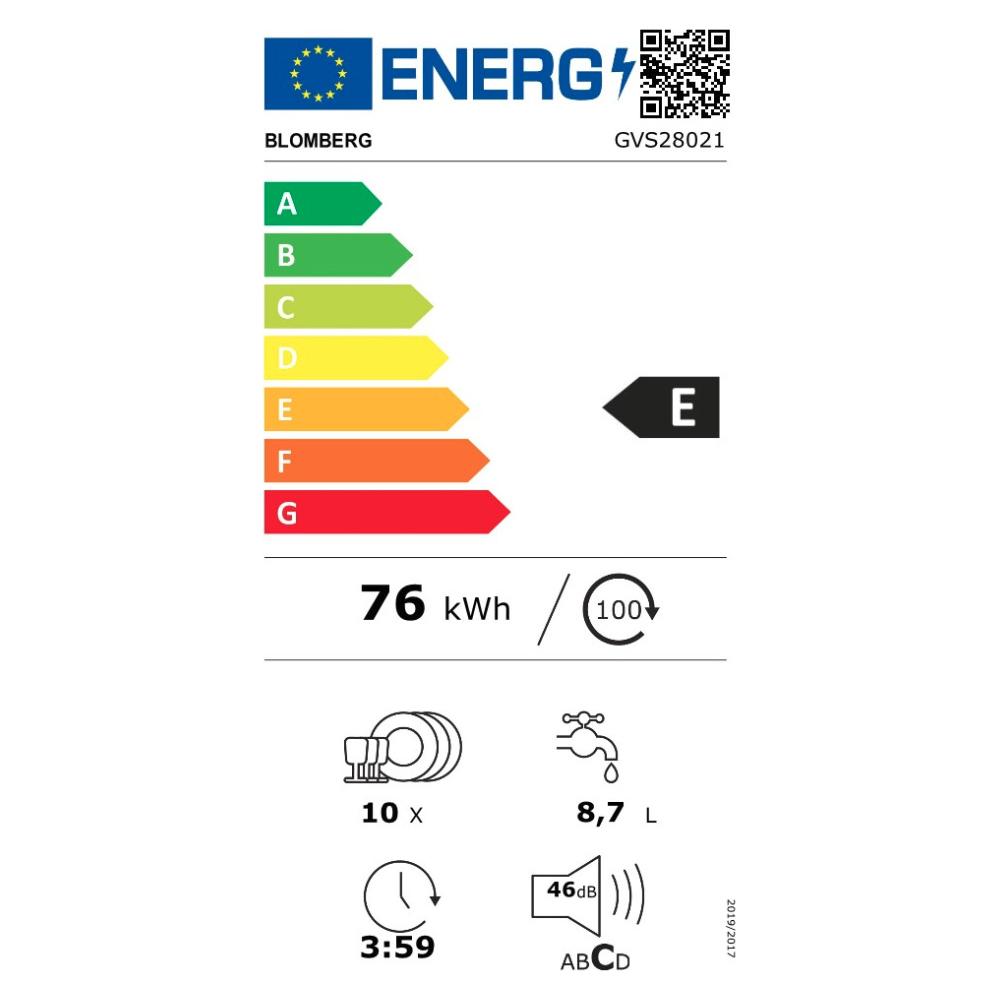 Blomberg GVS 28021 Πλήρως Εντοιχιζόμενο Πλυντήριο Πιάτων για 10 Σερβίτσια Π44.8xY81.8εκ. Λευκό