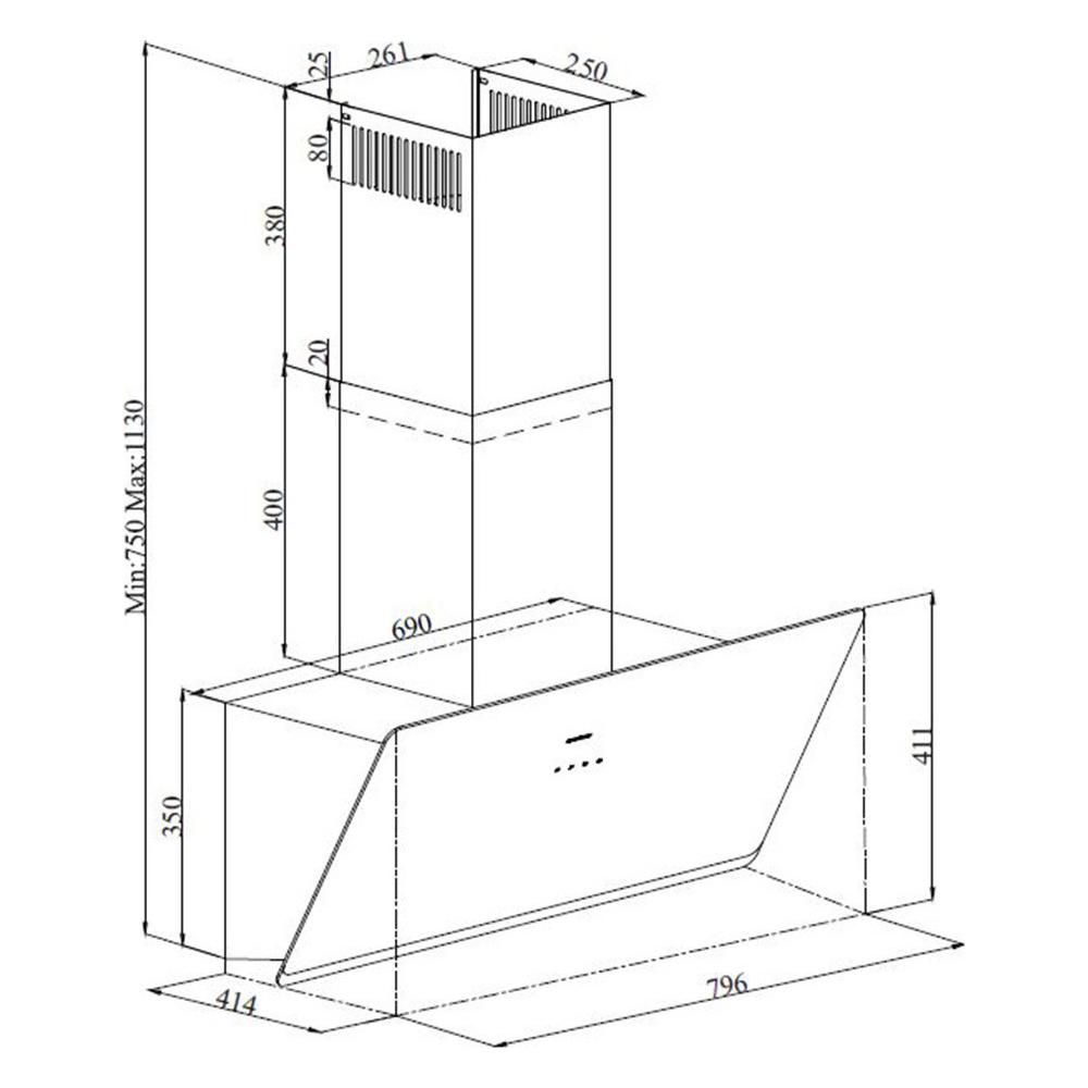 Davoline Shape 90 Απορροφητήρας Καμινάδα 90cm Μαύρος