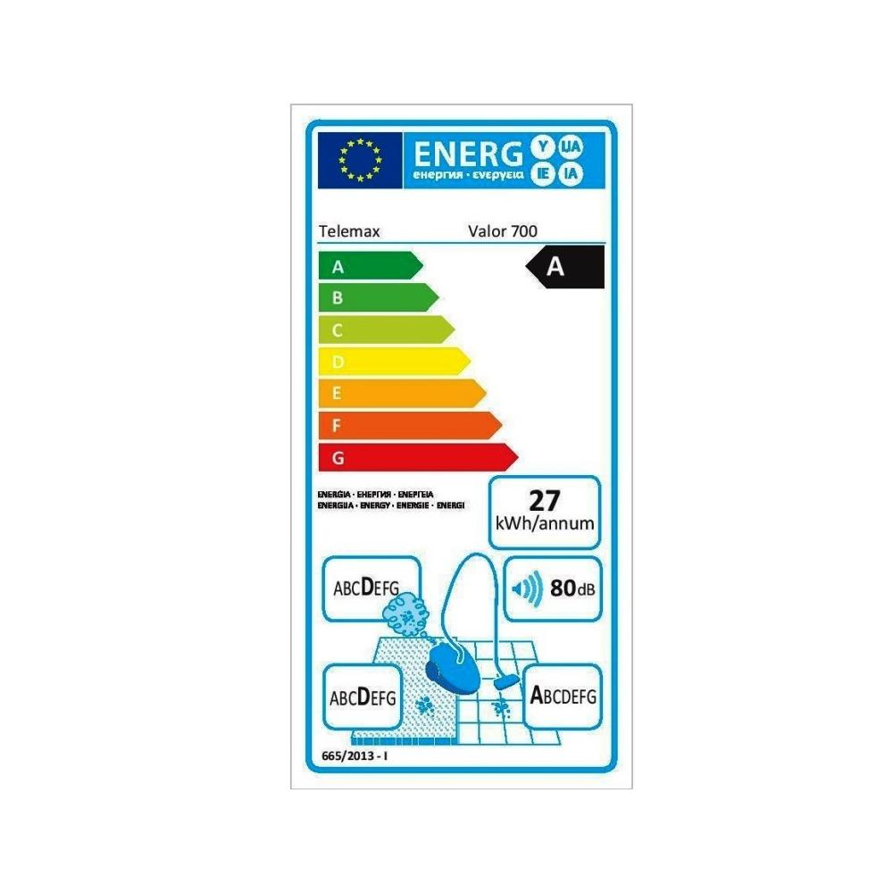 Telemax Valor 700 Ηλεκτρική Σκούπα 700W με Σακούλα 2lt Λευκή