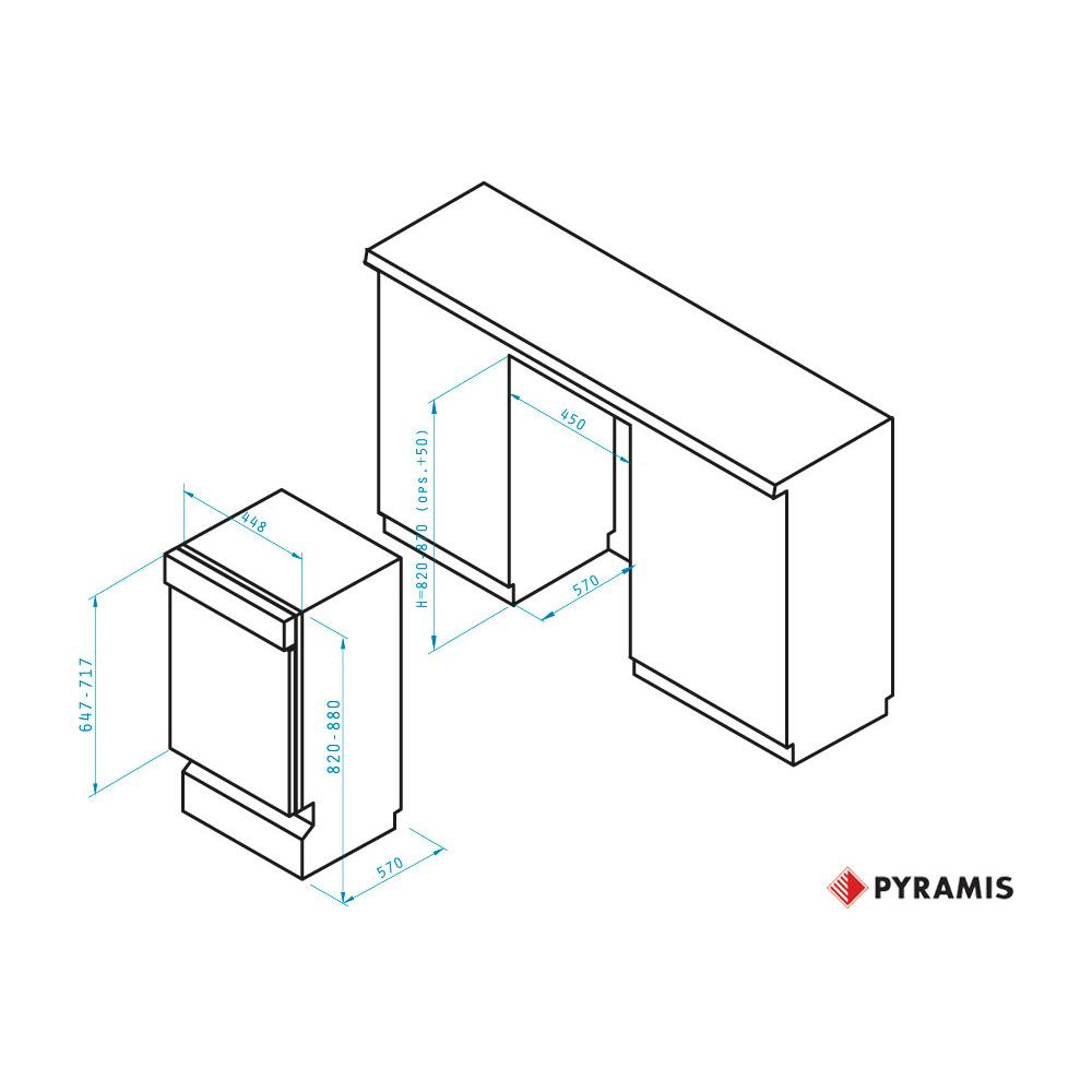 Pyramis DWH 45SI Εντοιχιζόμενο Πλυντήριο Πιάτων για 10 Σερβίτσια Π44.8xY82εκ. Inox