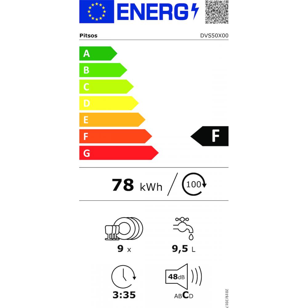 Pitsos DVS50X00 Πλήρως Εντοιχιζόμενο Πλυντήριο Πιάτων με Wi-Fi για 9 Σερβίτσια Π44.8xY81.5εκ.