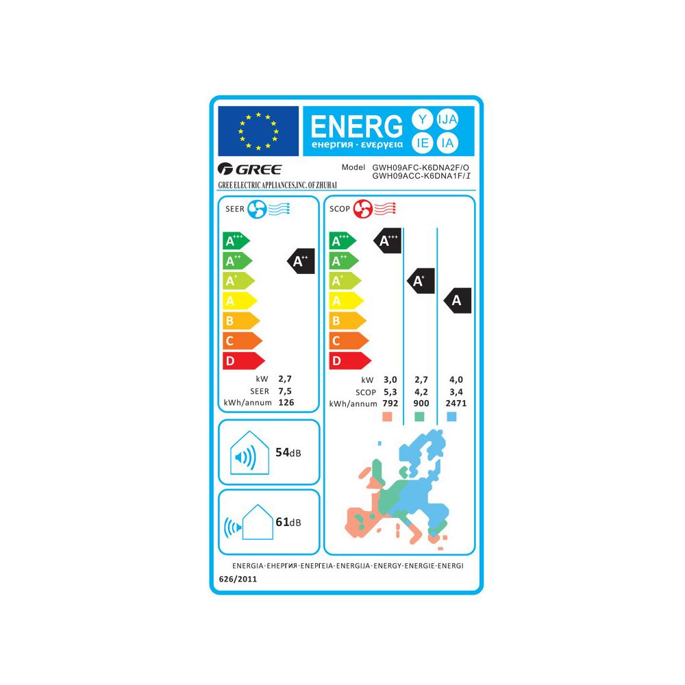 Gree Fairy Noir GRC-241QI/KFRB-N5/GRCO-241QI/KFRB-N5 Κλιματιστικό Inverter 24000 BTU A++/A+ με Ιονιστή και WiFi