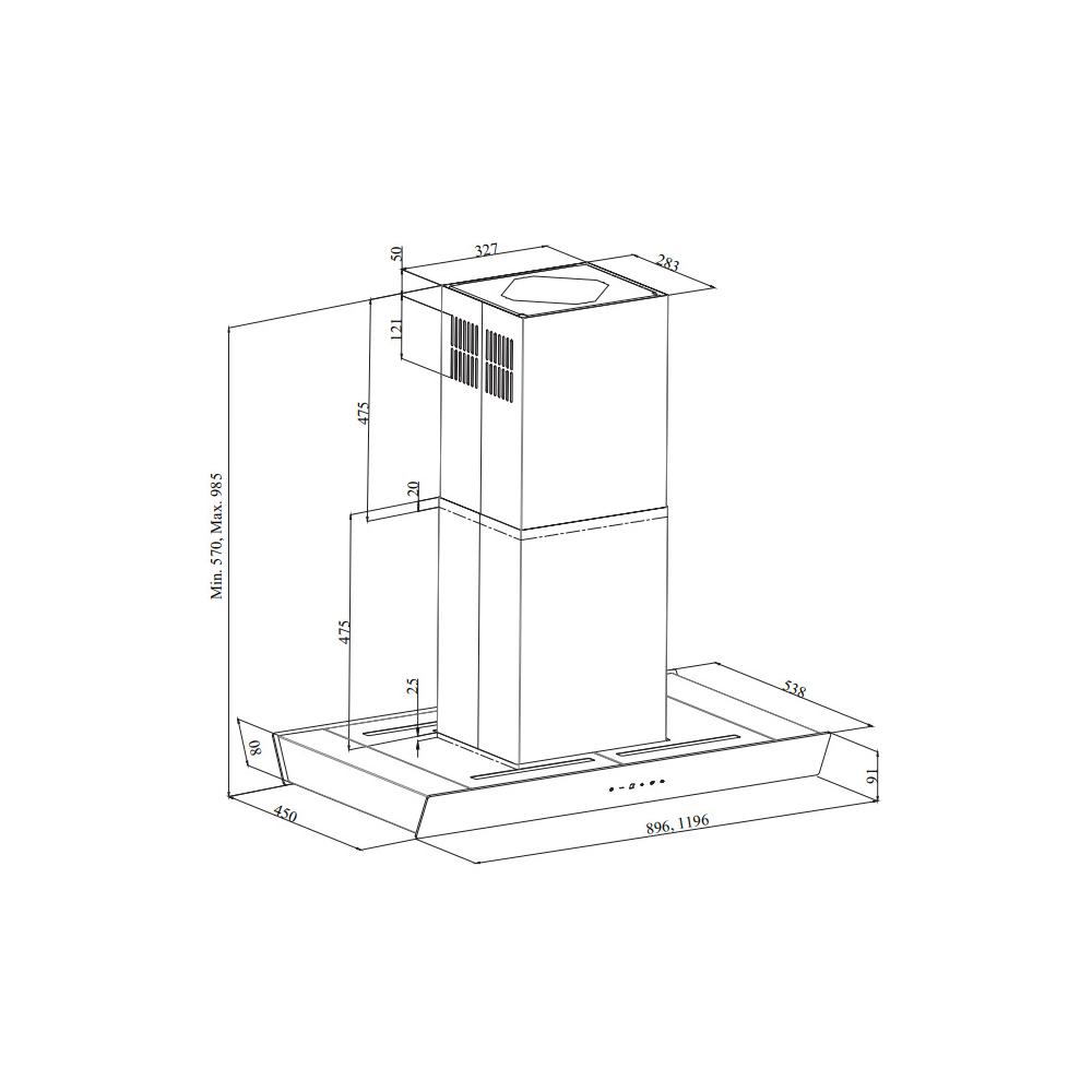 Davoline Flow 90 Απορροφητήρας Νησίδα 90cm Μαύρος