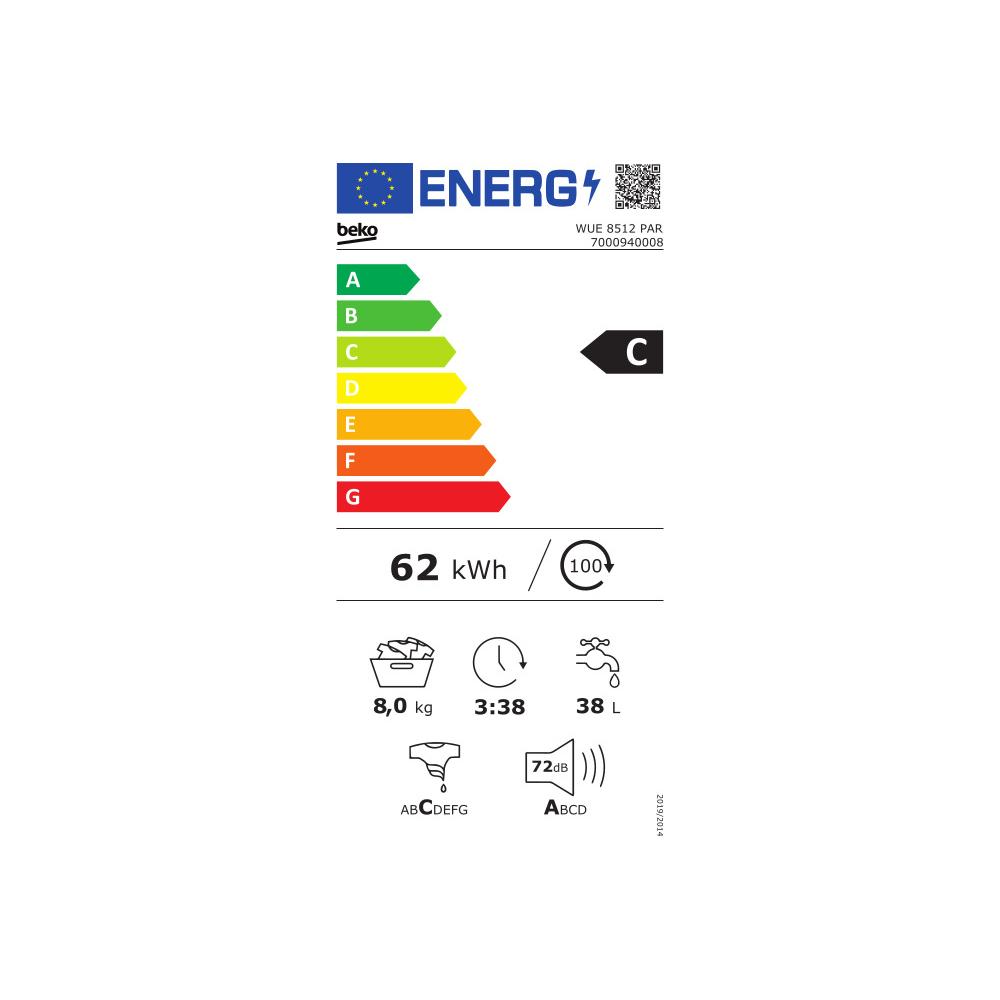 Beko WUE 8512 PAR Πλυντήριο Ρούχων 8kg 1000 Στροφών
