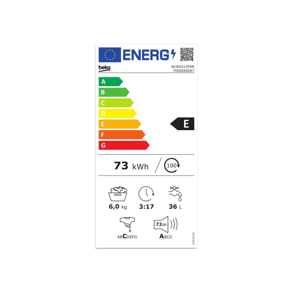 Beko WUE 6512 PAR Πλυντήριο Ρούχων 6kg 1000 Στροφών