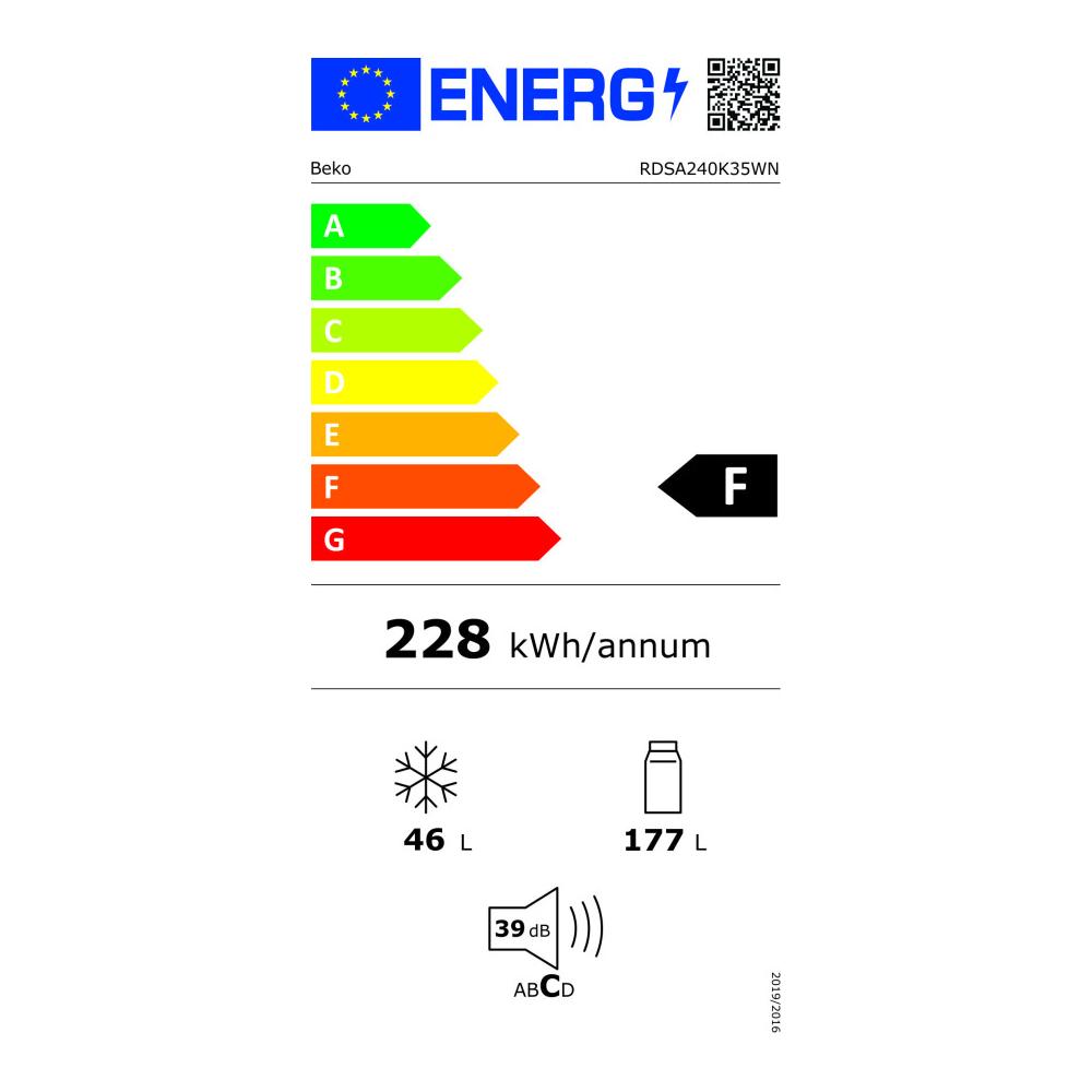 Beko RDSA240K35WN Ψυγείο Δίπορτο 240lt Υ146.5xΠ54xΒ57.4εκ. Λευκό