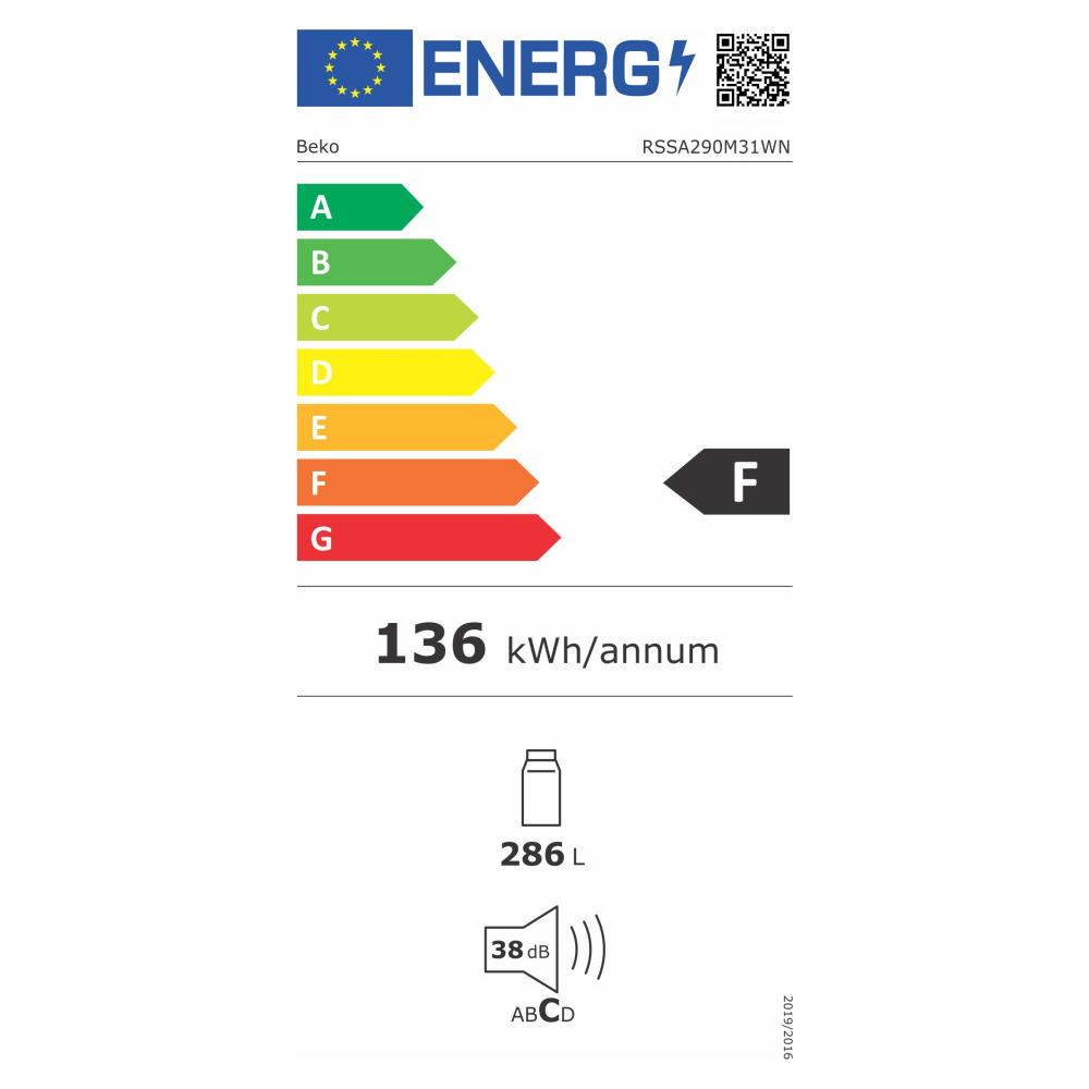 Beko RSSA290M31WΝ Ψυγείο Συντήρησης 290lt Υ151xΠ60xΒ60εκ. Λευκό