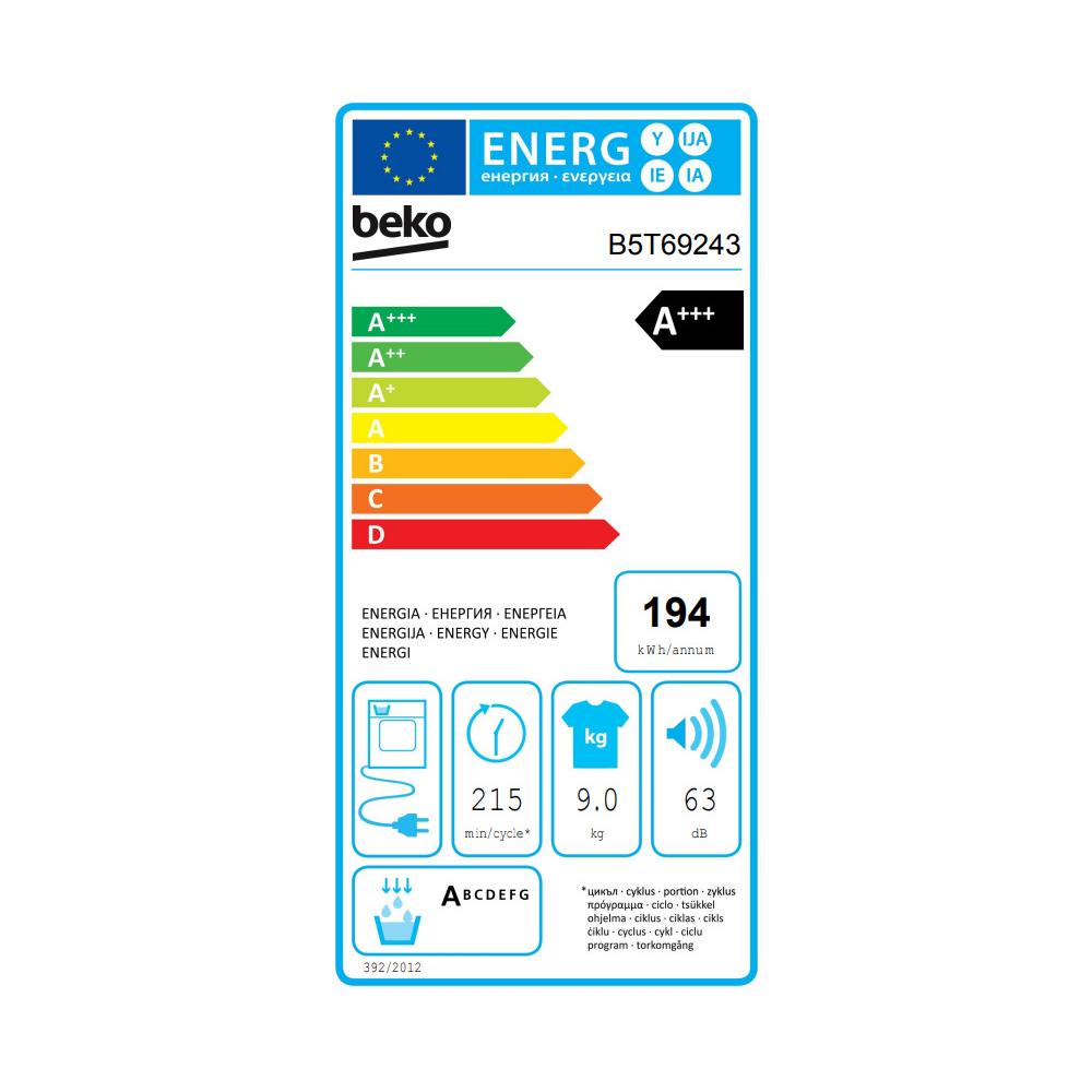 Beko B5T69243 Στεγνωτήριο 9kg A+++ με Αντλία Θερμότητας