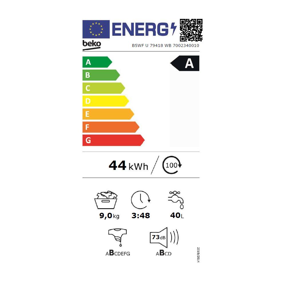 Beko B5WFU79418WB Πλυντήριο Ρούχων 9kg με Ατμό 1400 Στροφών