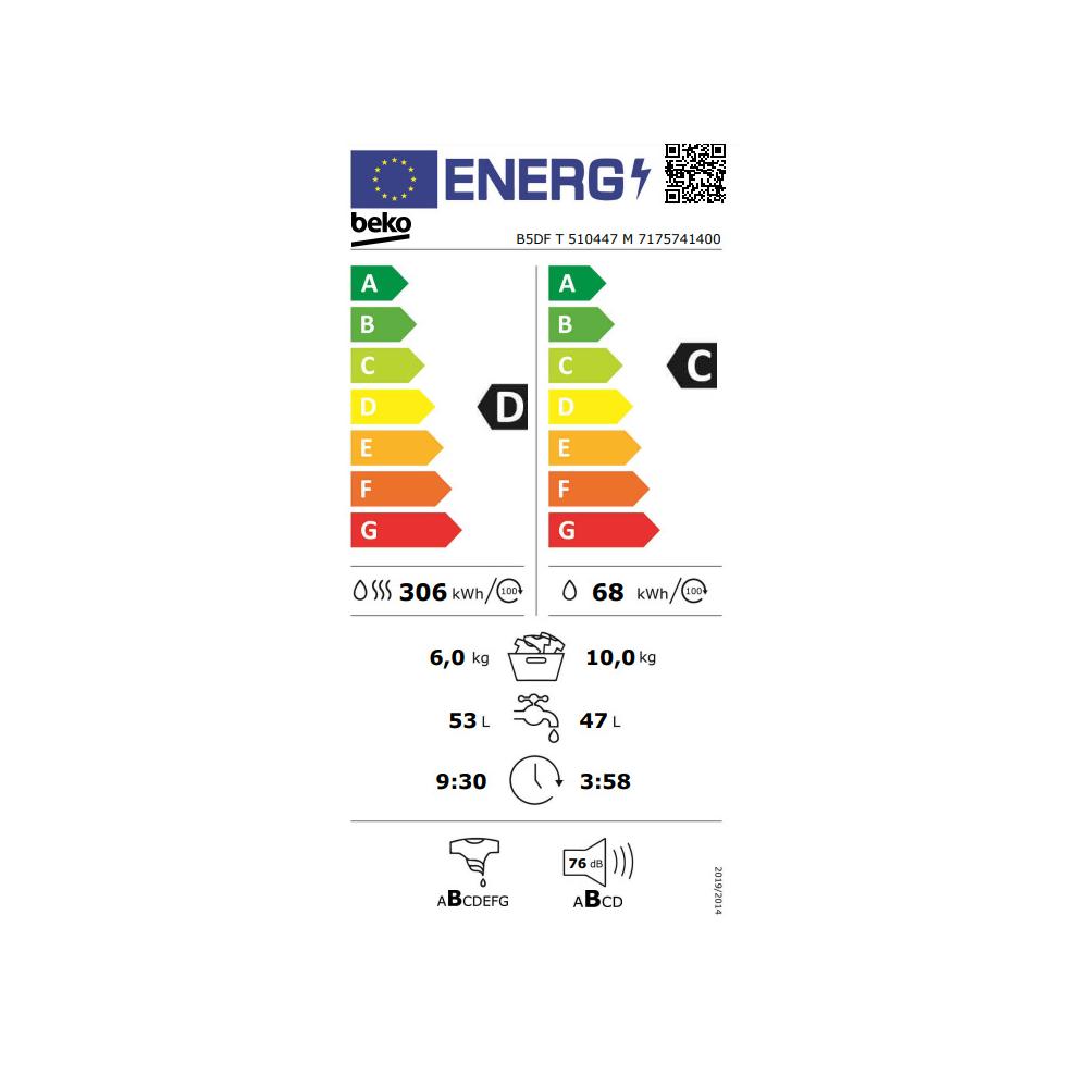 Beko B5DF T 510447 M Πλυντήριο-Στεγνωτήριο Ρούχων 10kg/6kg 1400 Στροφές