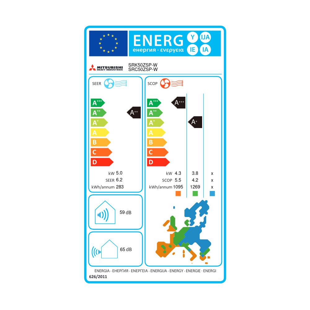 Mitsubishi Heavy Industries SRK/SRC-50ZSP-W Κλιματιστικό Inverter 18000 BTU A++/A+