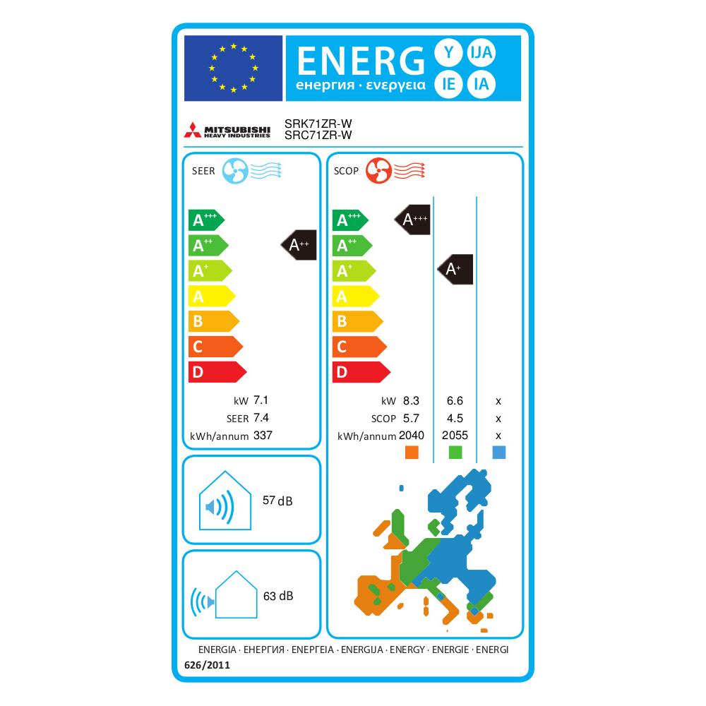 Mitsubishi Heavy Industries SRK/SRC-71ZR-W Κλιματιστικό Inverter 24000 BTU A++/A+