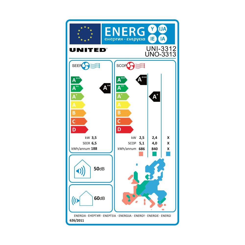 United UNI-3312/UNO-3313 Κλιματιστικό Inverter 12000 BTU A++/A+ με Ιονιστή