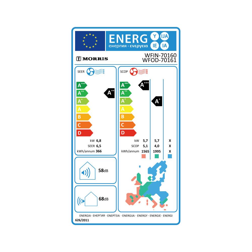 Morris WFIN-70160/WFOD-70161 Κλιματιστικό Inverter 24000 BTU A++/A+ με WiFi