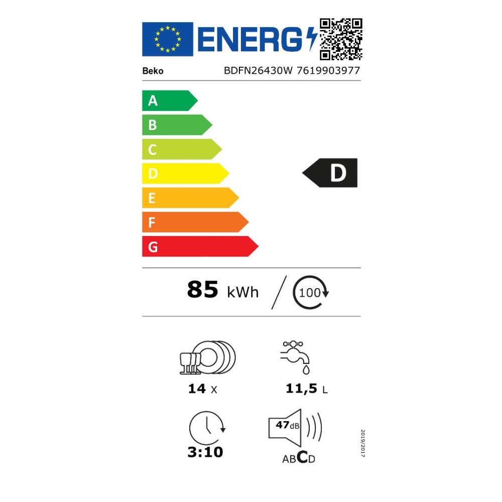 Beko BDFN26430W Ελεύθερο Πλυντήριο Πιάτων για 14 Σερβίτσια Π59.8xY85εκ. Λευκό