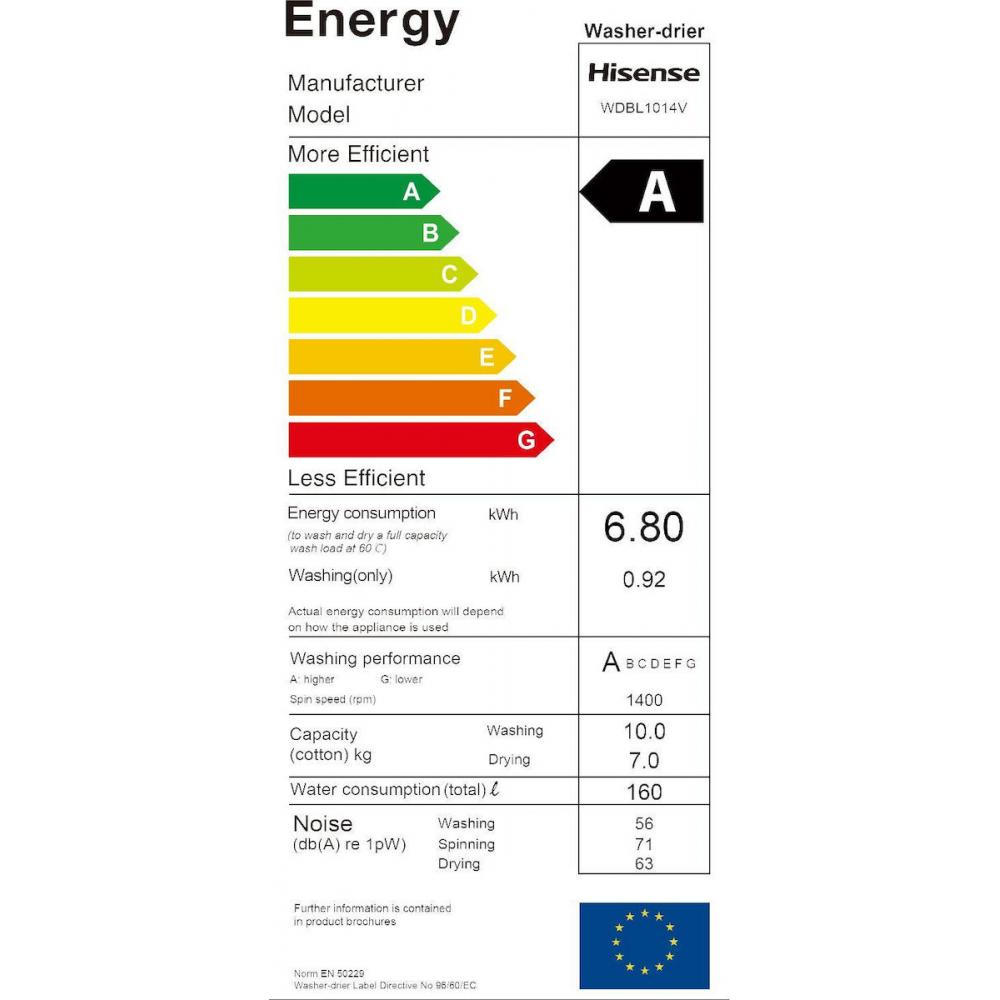 Hisense WDBL1014V  Washing Machine-Dryer 10kg/7kg Steam 1400 Rpm