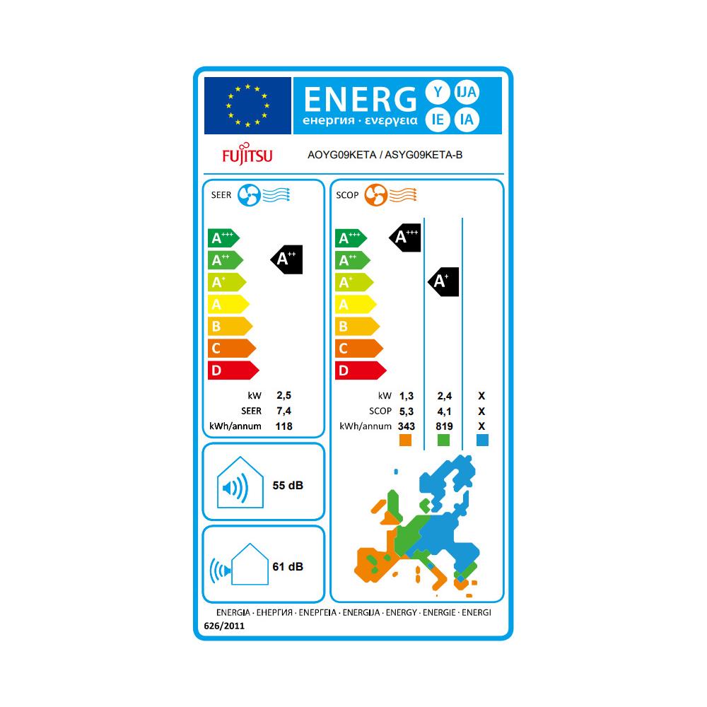 Fujitsu ASYG09KETA-B/AOYG09KETA Κλιματιστικό Inverter 9000 BTU A++/A+ με Ιονιστή και WiFi Silver