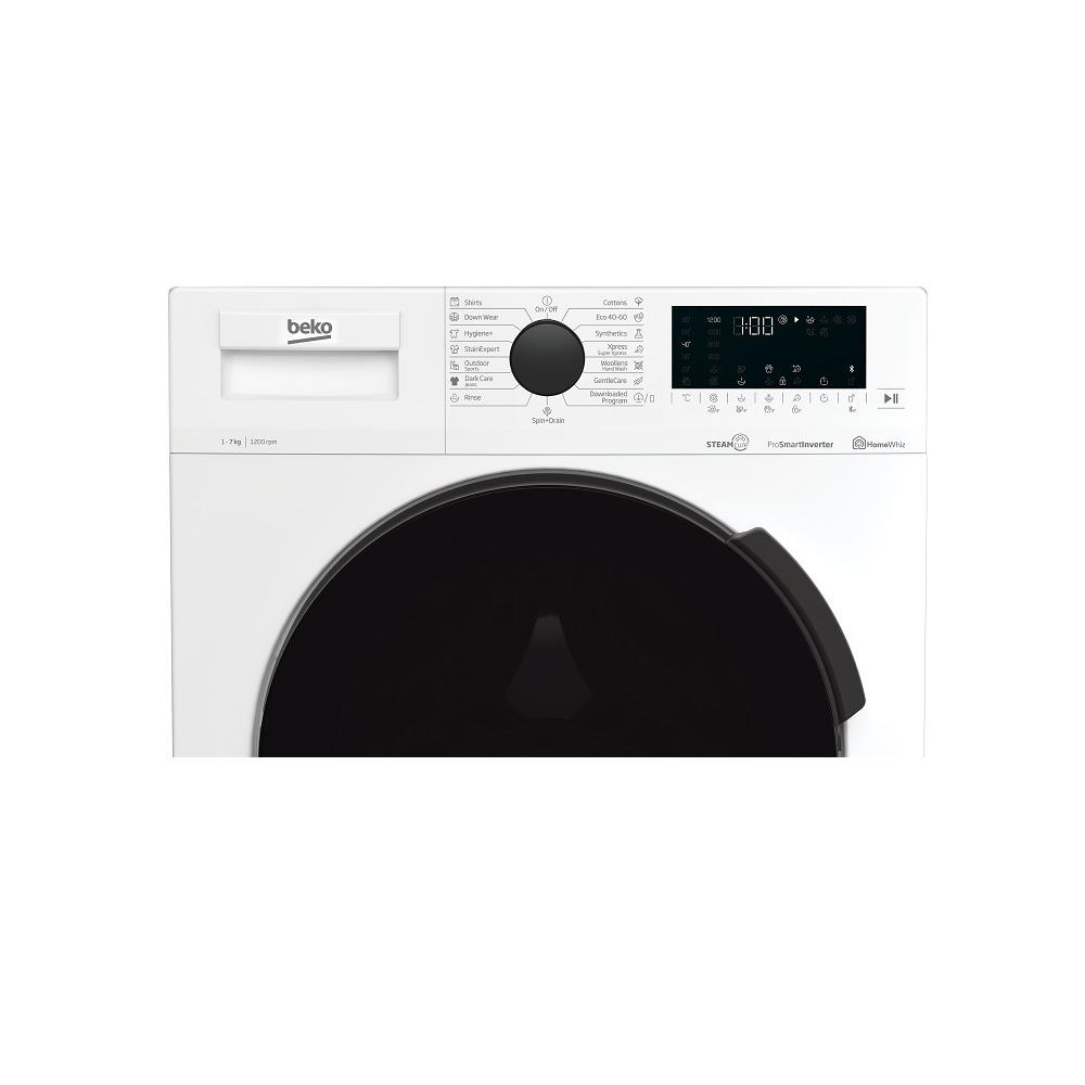 Beko WUE7626XBWS Πλυντήριο Ρούχων 7kg με Ατμό 1200 Στροφών Λευκό με XL μαύρη πόρτα